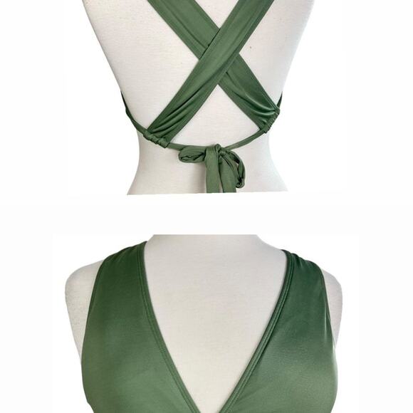Mossimo Olive Green Bikini Top Criss Cross Swimsuit Bathing Suit Bikini Size M - Picture 2 of 10